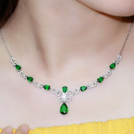 ThreeGrace Luxury Shiny Green CZ Big Necklace Earrings Dangle Drop Bridal Women Wedding Party Dress Retro Jewelry Sets TZ544