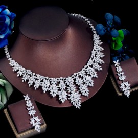 ThreeGraces 2pcs Sparkling Cubic Zirconia Nigerian Dubai Bridal Wedding Banquet Earrings Necklace Jewelry Set for Women TZ756