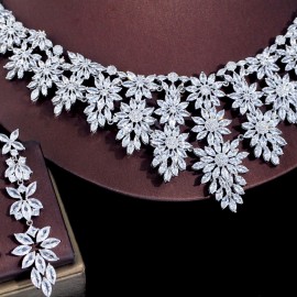 ThreeGraces 2pcs Sparkling Cubic Zirconia Nigerian Dubai Bridal Wedding Banquet Earrings Necklace Jewelry Set for Women TZ756