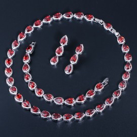 ThreeGraces 3 PCS Famous Brand Design Waterdrop Necklace Long Dangle Earrings Bracelet CZ Wedding Jewelry Set for Women JS153