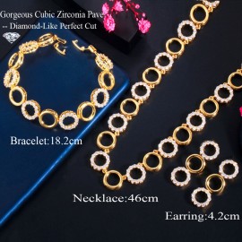 ThreeGraces 3Pcs Gorgeous CZ Gold Color Circle Link Chain Bracelet Necklace Earrings Jewelry Set Women Party Accessories TZ596