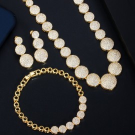 ThreeGraces 3Pcs Luxury Cubic Zirconia Choker Necklace Bracelet Earrings Dubai Bridal Jewelry Set for Wedding Party JS625