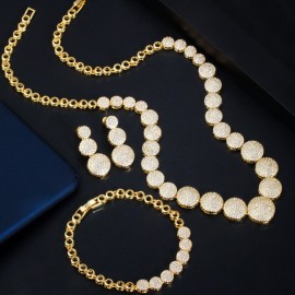 ThreeGraces 3Pcs Luxury Cubic Zirconia Choker Necklace Bracelet Earrings Dubai Bridal Jewelry Set for Wedding Party JS625