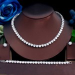 ThreeGraces 3pcs Fashion Cubic Zirconia Big Round CZ Stud Earrings Necklace Bracelet Bridal Party Jewelry Set for Women TZ816