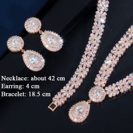 ThreeGraces 3pcs Gorgeous Cubic Zirconia Stone Luxury Necklace Earring Bracelet Bridal Wedding Prom Jewelry Set for Women TZ824