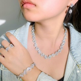 ThreeGraces 4 Pcs Elegant Geometric Cubic Zirconia Bracelet Earrings Ring Necklace Wedding Bridal Jewelry Set for Women TZ672