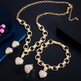 ThreeGraces 4 Pcs Fashion Cubic Zirconia Heart Shape Pendant Necklace Earrings Bracelet Ring Party Jewelry Set for Women TZ642