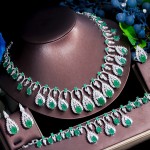 ThreeGraces 4 Pcs Noble Design Green CZ Crystal Stone Nigerian Dubai Big Bridal Wedding Engagement Jewelry Set for Brides TZ675