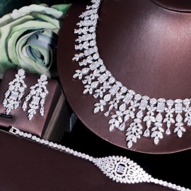 ThreeGraces 4PCS Elegant Luxury Women Wedding Cubic Zirconia Necklace Dubai Nigerian Bridal Dress Jewelry Sets for Brides TZ668
