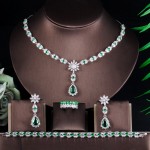 ThreeGraces 4Pcs High Quality Green Cubic Zirconia Water Drop Necklace Earrings Bracelet Ring Women Bridal CZ Jewelry Set TZ523