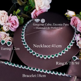 ThreeGraces 4pcs Blue Cubic Zirconia Love Heart Shape Luxury Dubai Bridal Wedding Party Costume Jewelry Set for Women TZ793