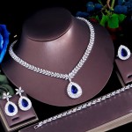 ThreeGraces 4pcs Classic Blue Zircon Stone Big Water Drop CZ Earrings Bracelet Ring Necklace Bridal Jewelry Set for Women TZ837