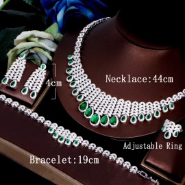 ThreeGraces 4pcs Elegant Green Cubic Zirconia Luxury Dubai Nigerian Bridal Wedding Banquet Costume Jewelry Set for Women TZ817
