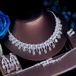 ThreeGraces 4pcs Exclusive Dubai Bridal Costume Jewelry Set for Women Cubic Zirconia Tassel Square Drop Wedding Necklace TZ730