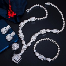 ThreeGraces 4pcs Luxurious Cubic Zirconia Nigerian Dubai Bridal Wedding Statement Jewelry Set for Women Party Accessories TZ809