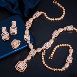 ThreeGraces 4pcs Luxurious Cubic Zirconia Nigerian Dubai Bridal Wedding Statement Jewelry Set for Women Party Accessories TZ809