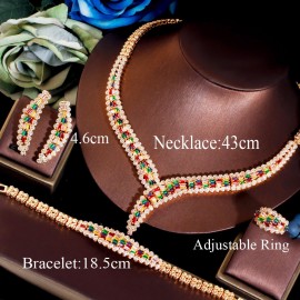ThreeGraces 4pcs Luxurious Multicolor Cubic Zirconia Stone Nigerian Dubai Bridal Wedding Dinner Jewelry Set for Women TZ733