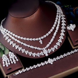 ThreeGraces 4pcs Luxurious Shiny Cubic Zirconia Nigerian Dubai Bridal Wedding Banquet Jewelry Set for Women Accessories TZ754