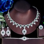 ThreeGraces 4pcs Luxury Green Cubic Zirconia Dubai Nigerian Bridal Wedding Necklace Costume Jewelry for Women Accessories TZ758