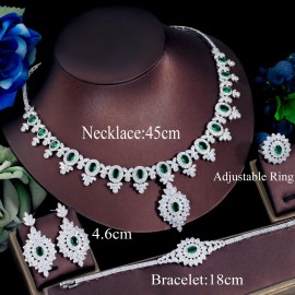 ThreeGraces 4pcs Luxury Green Cubic Zirconia Dubai Nigerian Bridal Wedding Necklace Costume Jewelry for Women Accessories TZ758
