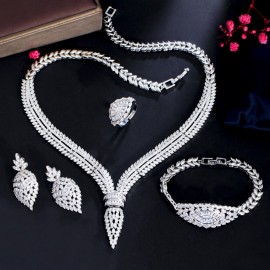 ThreeGraces 4pcs Shiny Full Cubic Zirconia Luxury Bridal Wedding Jewelry Set for Women Dubai Nigerian Bride Accessories TZ818