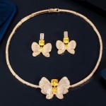 ThreeGraces Beautiful Yellow Cubic Zirconia Big Butterfly Earrings Necklace Wedding Bridal Party Jewelry Set for Brides TZ808