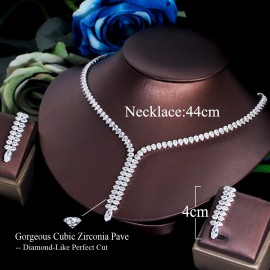 ThreeGraces Bling Cubic Zirconia Long Geometric Dangle Earrings Necklace Set for Women Romantic Wedding Prom Dress Jewelry TZ692