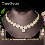 ThreeGraces Brilliant Cubic Zircon Choker Necklace Bracelet Earring Gold Color Bridal 3Pcs Jewelry Set for Wedding Party JS265