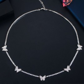 ThreeGraces Brilliant Cubic Zircon Crystal Cute Butterfly CZ Necklace and Bracelet for Ladies Elegant Wedding Jewelry TZ537