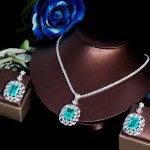 ThreeGraces Charming Cubic Zirconia Silver Color Big Rectangle CZ Drop Earrings Necklace Set for Women Fashion Jewelry TZ778