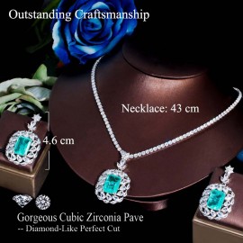 ThreeGraces Charming Cubic Zirconia Silver Color Big Rectangle CZ Drop Earrings Necklace Set for Women Fashion Jewelry TZ778