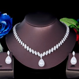ThreeGraces Classic Blue Cubic Zirconia Silver Color Fashion Water Drop CZ Bridal Earrings Necklace Jewelry Set for Women TZ836
