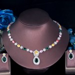 ThreeGraces Classic Colorful CZ Crystal Necklace and Earrings Set for Women Luxury Wedding Banquet Jewelry Accessories T0634