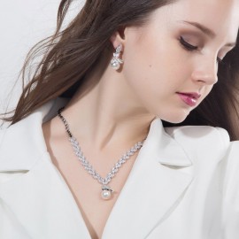 ThreeGraces Classic Marquise Shape Cubic Zircon Crystal Drop Pearl Bracelet Earrings Necklace Bridal Jewelry Sets Wedding JS240