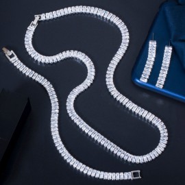 ThreeGraces Classic Wedding Jewelry Sets Sparkling Baguette CZ Crystal Silver Color Earrings Necklace Bracelet for Women TZ586