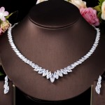 ThreeGraces Delicate Clear White Cubic Zirconia Necklace and Earrings Set for Women Fashion Trendy Bridal Party Jewelry JS644