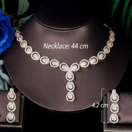 ThreeGraces Elegant Cubic Zirconia Long Dangle Earrings and Necklace Bridal Wedding Dancing Party Jewelry Set for Women TZ724