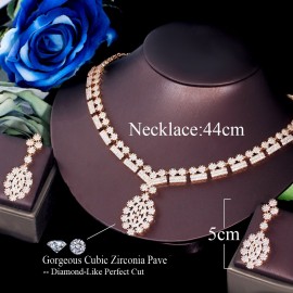 ThreeGraces Elegant Cubic Zirconia Nigerian Dubai Bridal Wedding Long Dangle Earrings and Necklace Jewelry Set for Women TZ835