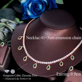 ThreeGraces Elegant Green CZ Crystal Small Round Drop Necklace Earrings Set for Women 2022 New Trendy Korean Party Jewelry TZ674