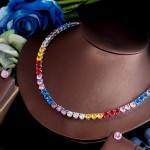 ThreeGraces Elegant Multicolor Cubic Zirconia Round CZ Tennis Choker Necklace Earrings Bridal Party Jewelry Set for Women TZ792