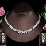 ThreeGraces Elegant Nigerian Leaf Sparkling White Cubic Zirconia Engagement Necklace Drop Earrings Costume Jewelry Sets JS643