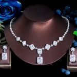 ThreeGraces Elegant Shiny Cubic Zirconia Geometric Square Earrings Necklace Bridal Wedding Banquet Jewelry Set for Women TZ671