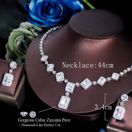 ThreeGraces Elegant Shiny Cubic Zirconia Geometric Square Earrings Necklace Bridal Wedding Banquet Jewelry Set for Women TZ671