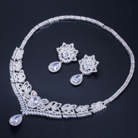 ThreeGraces Elegant Shiny Cubic Zirconia White Gold Color Bridal Wedding Dinner Earrings Necklace Jewelry Set for Women TZ761