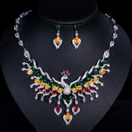 ThreeGraces Exquisite Colorful Cubic Zirconia Stone Peacock Shape Luxurious Banquet Dinner Costume Jewelry Set for Women TZ828