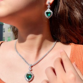ThreeGraces Exquisite Light Green Cubic Zirconia Stone Big Love Heart Earrings Necklace Wedding Prom Jewelry Set for Women TZ740