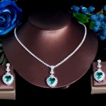 ThreeGraces Exquisite Light Green Cubic Zirconia Stone Big Love Heart Earrings Necklace Wedding Prom Jewelry Set for Women TZ740