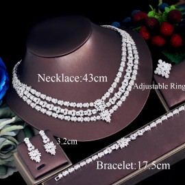ThreeGraces Famous Brand 4PCS Shiny White Zircon Stone 3 Layers Luxury Dubai African Bridal Wedding Jewelry Set For Women TZ838