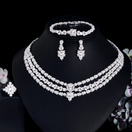 ThreeGraces Famous Brand 4PCS Shiny White Zircon Stone 3 Layers Luxury Dubai African Bridal Wedding Jewelry Set For Women TZ838