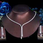 ThreeGraces Fashion Shiny Cubic Zirconia Long Dangle Drop Earrings Necklace Daily Party Jewelry Set for Women Accessories TZ689